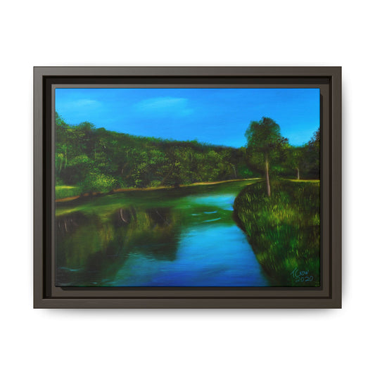 Riverside Reflections - Framed Canvas Print