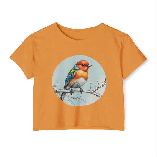 Colorful Bird Women's Crop Top, Stylish Festival Shirt, Summer Fashion Tee, Boho Top, Casual Wear, Nature Lover Gift