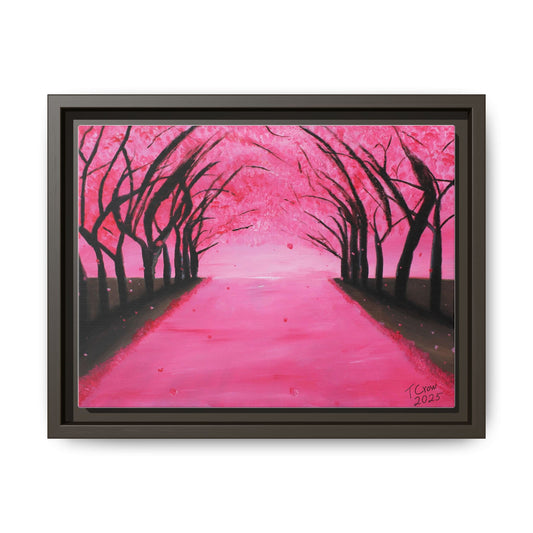 Cherry Blossom Path Framed Canvas Art - Vibrant Pink Tree Wall Decor for Home & Office