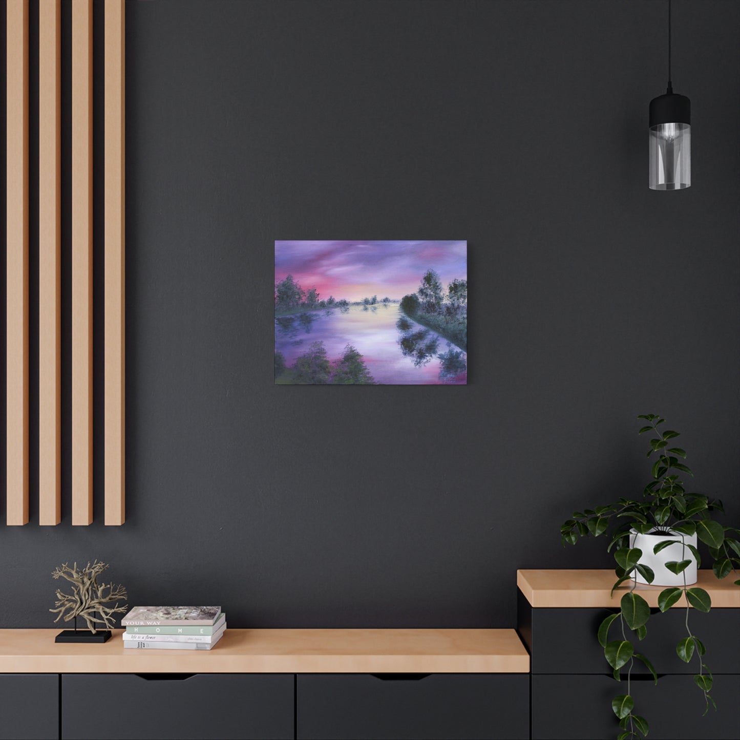 Serene Landscape Canvas Art - Purple Sunset Reflection