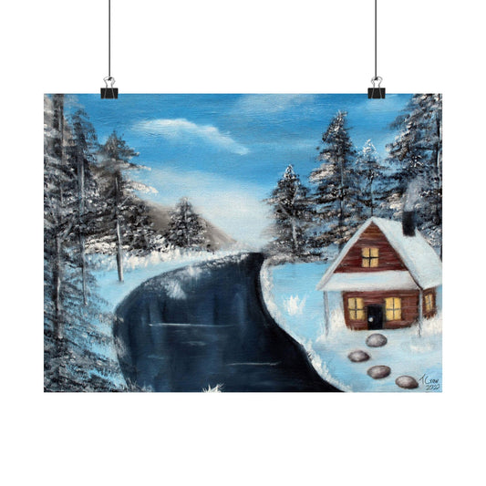 Cabin's Warm Glow - Matte Poster Print