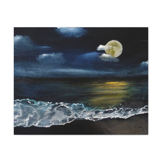 Moonlit Ocean Canvas Art - Stretched Matte Canvas Wall Decor