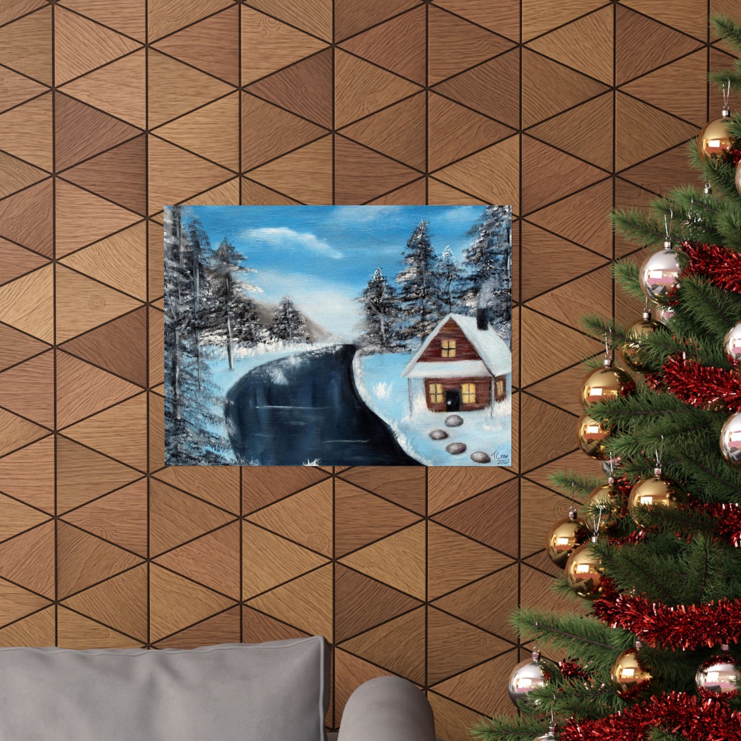 Cabin's Warm Glow - Matte Poster Print
