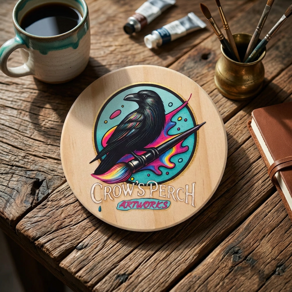 Crow's Perch Artworks Wood Coaster (Qty 1) (Circle) Crow's Perch Artworks