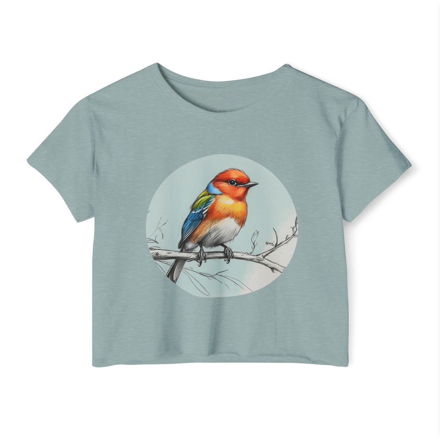 Colorful Bird Women's Crop Top, Stylish Festival Shirt, Summer Fashion Tee, Boho Top, Casual Wear, Nature Lover Gift