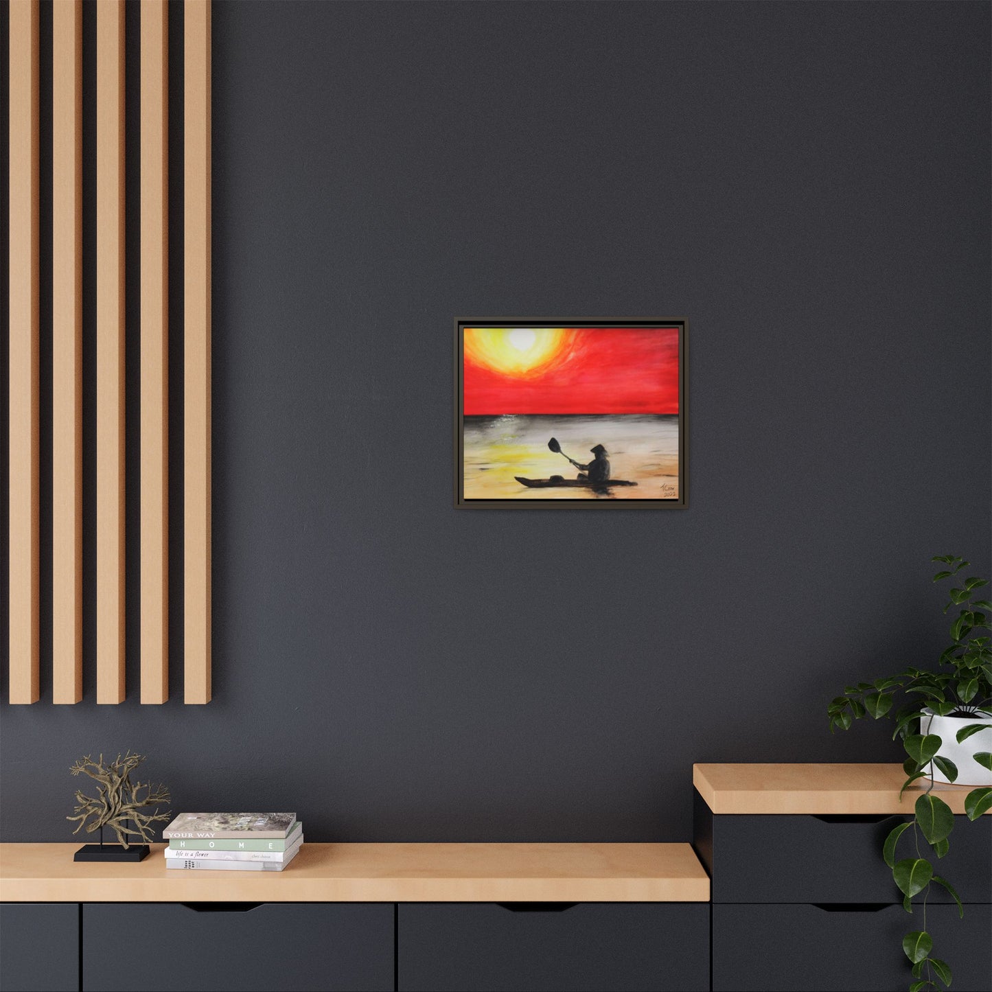 Kayaker at Sunset - Framed Canvas Print
