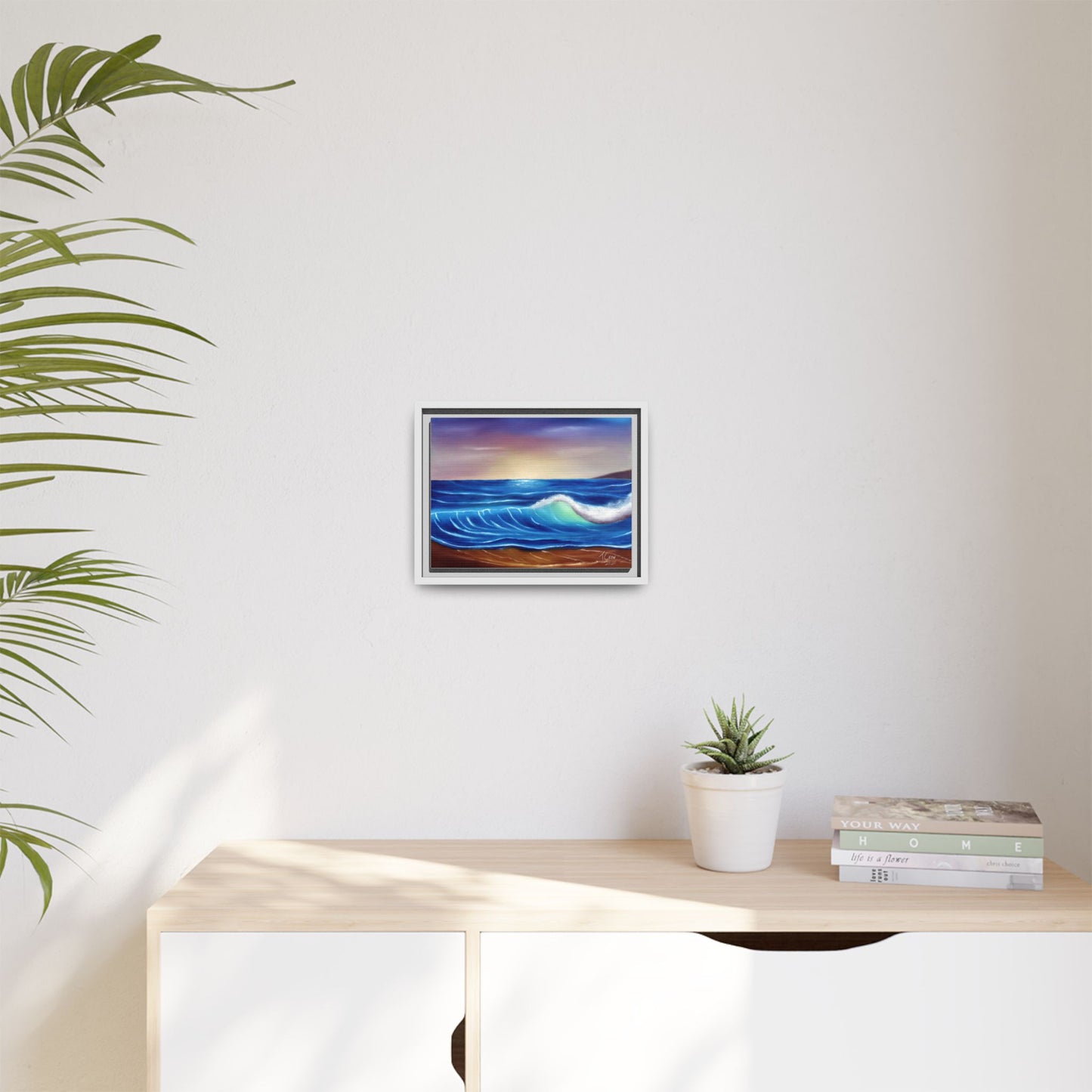 Ocean Sunset Framed Canvas Print | Serene Wave Art for Beach Lovers