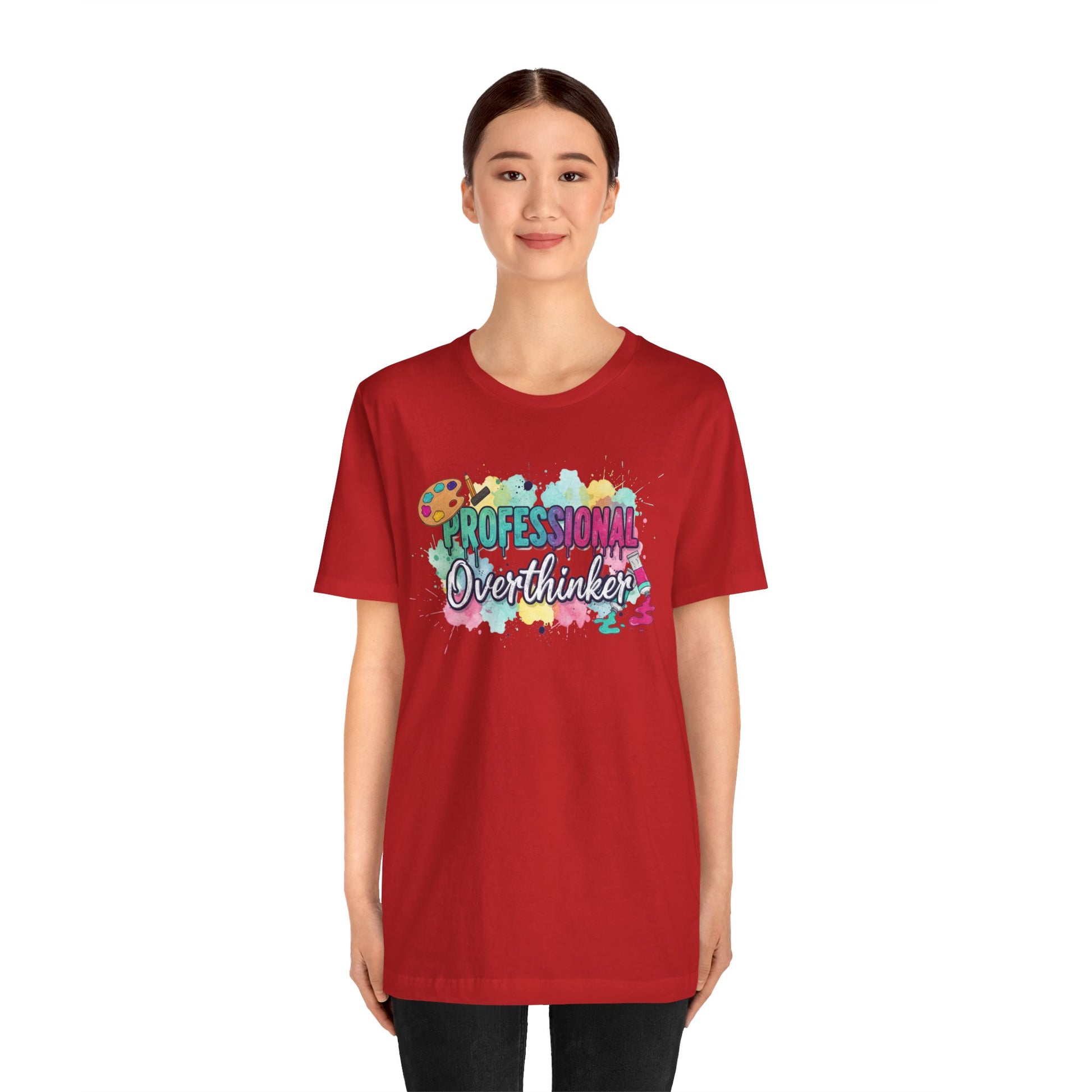 Professional Overthinker T-Shirt - Colorful Watercolor Graphic Tee Printify