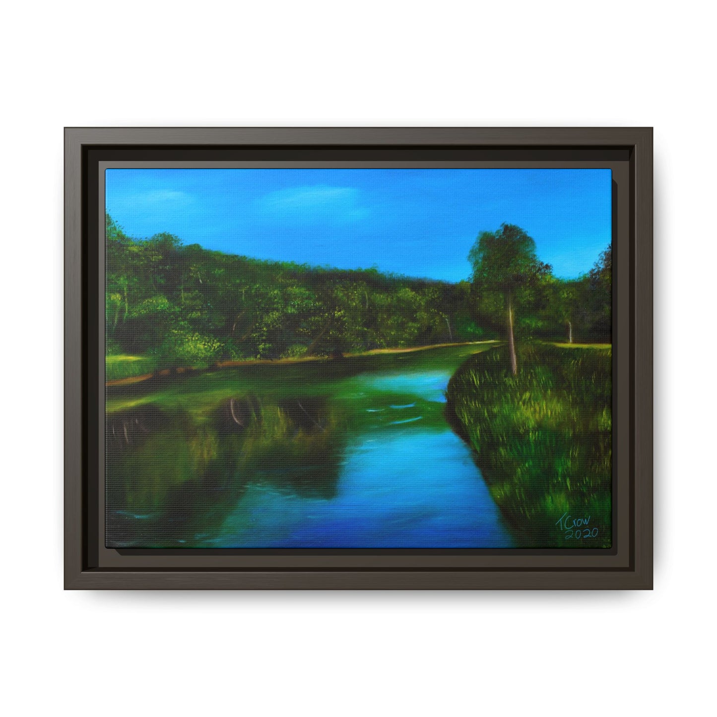 Riverside Reflections - Framed Canvas Print