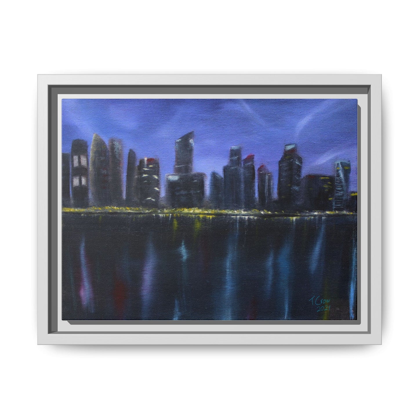 Framed Matte Canvas Art - Modern Cityscape Night View Decor