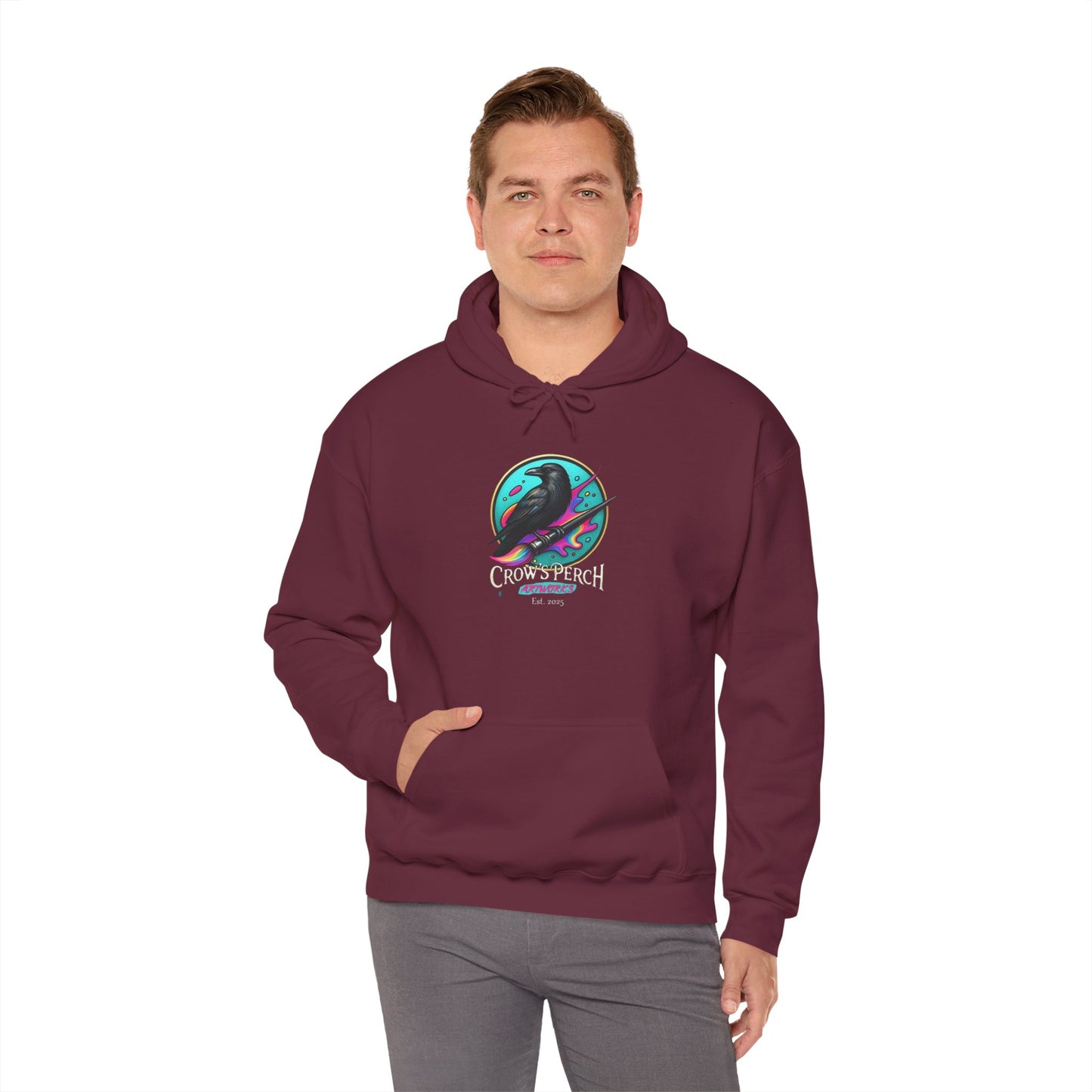Crow's Perch Artworks Graphic Hoodie, Cozy Sweatshirt Gift, Stylish Layering Piece, Everyday Fashion Statement