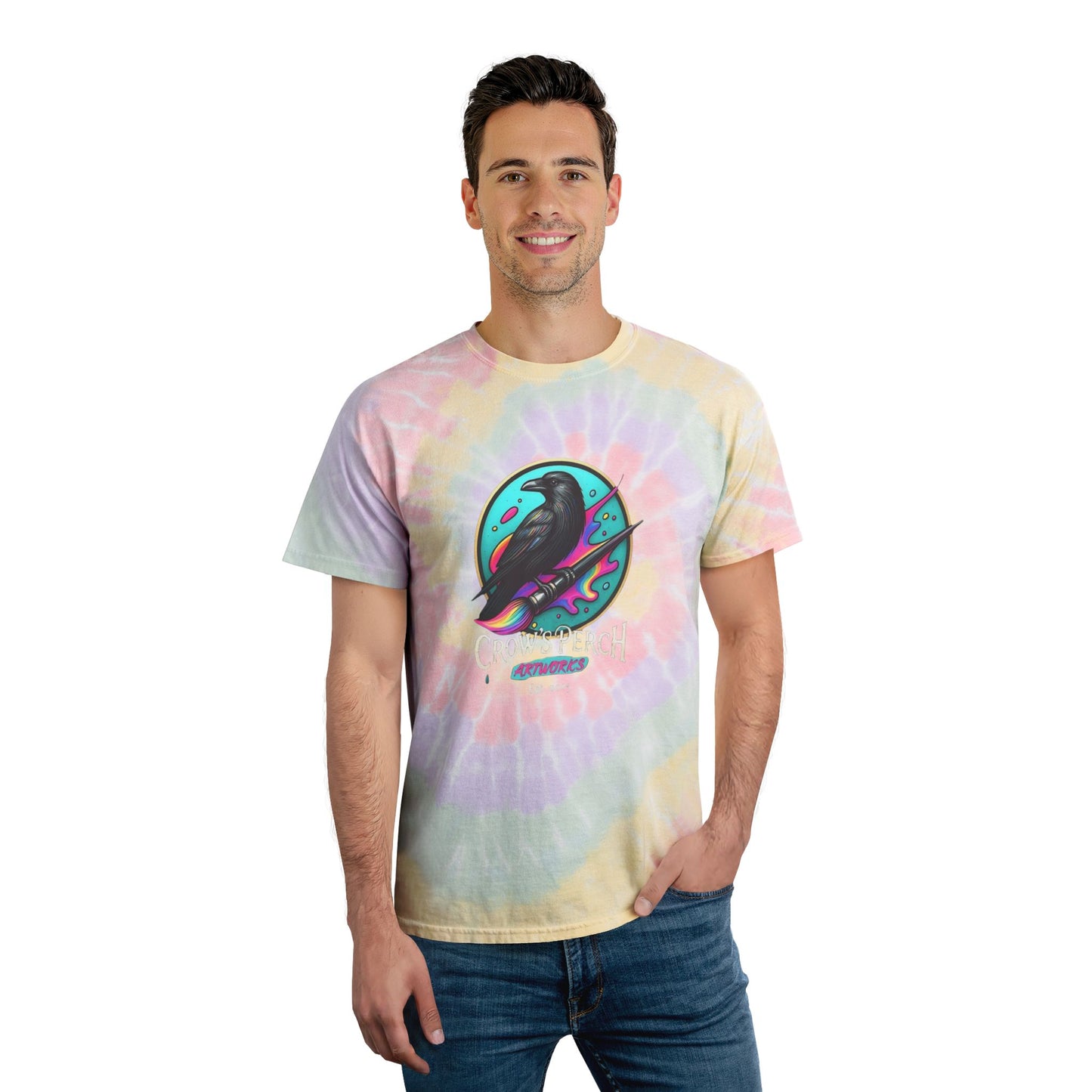 Crow's Perch Artworks Spiral Tie-Dye Tee | Boho Graphic Shirt, Summer Fashion, Custom Tie-Dye, Festival Wear, Casual Outfit