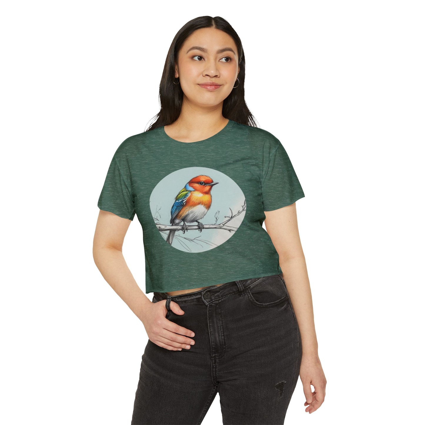 Colorful Bird Women's Crop Top, Stylish Festival Shirt, Summer Fashion Tee, Boho Top, Casual Wear, Nature Lover Gift