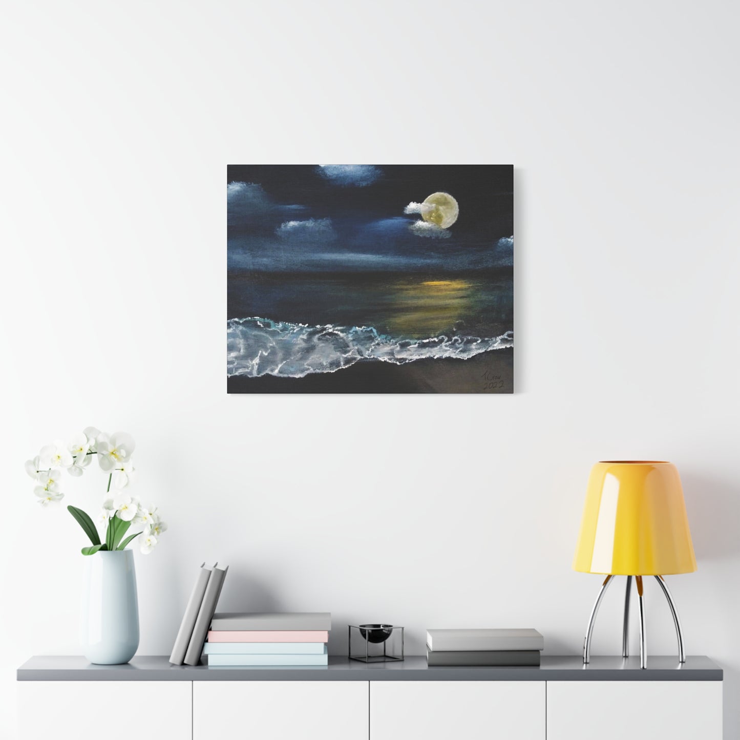 Moonlit Ocean Canvas Art - Stretched Matte Canvas Wall Decor