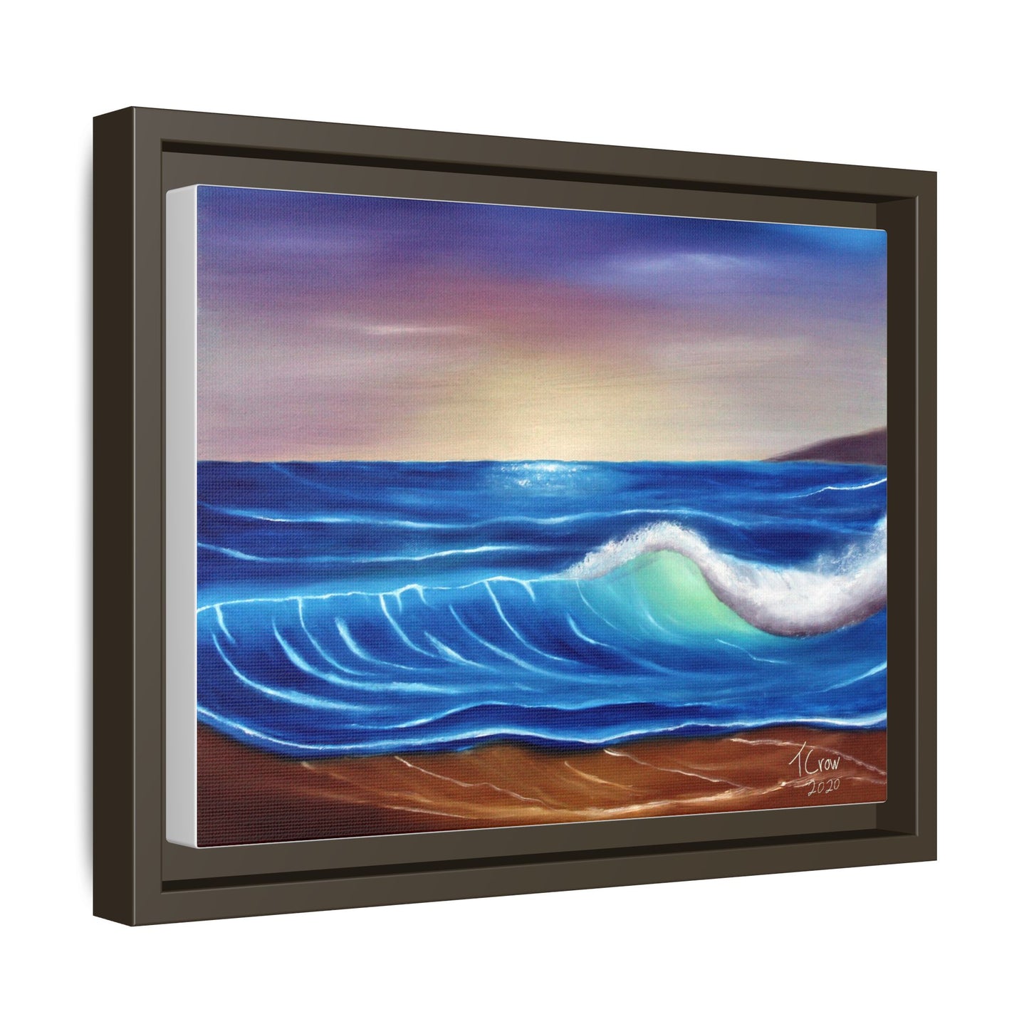 Ocean Sunset Framed Canvas Print | Serene Wave Art for Beach Lovers