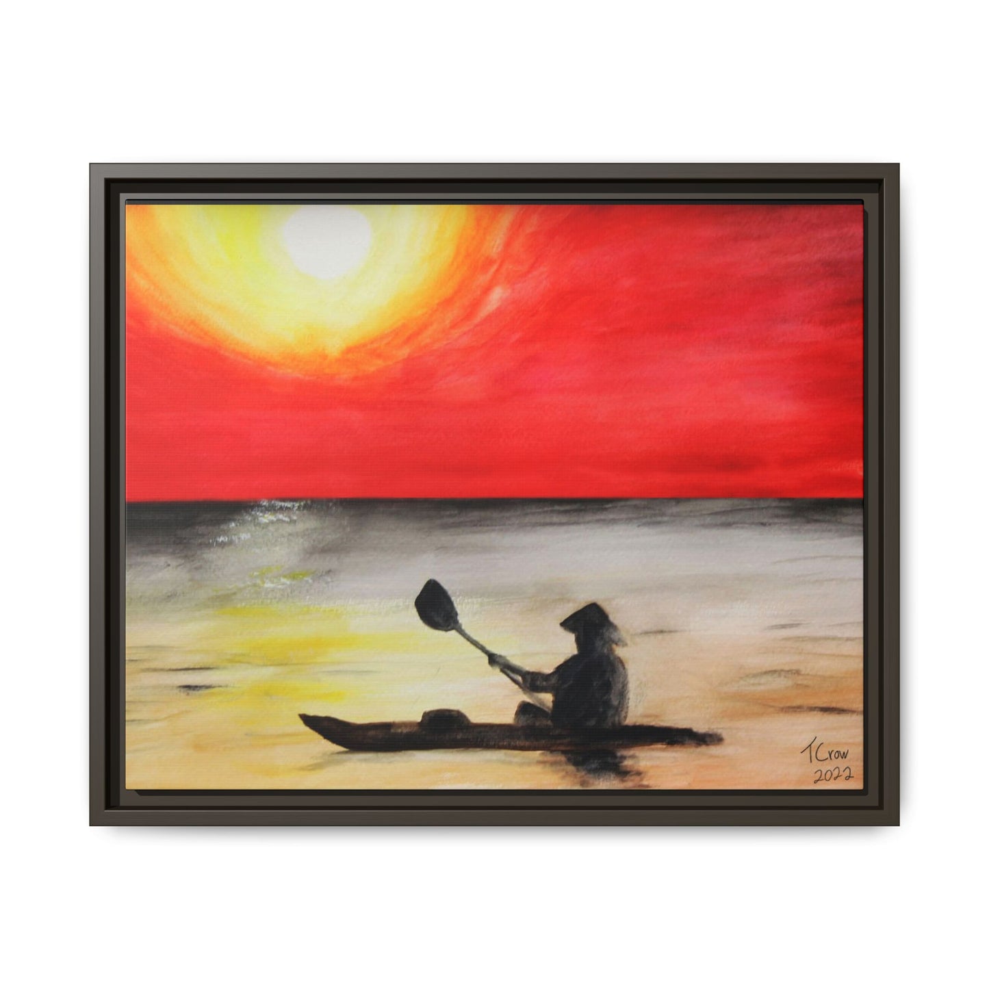 Kayaker at Sunset - Framed Canvas Print