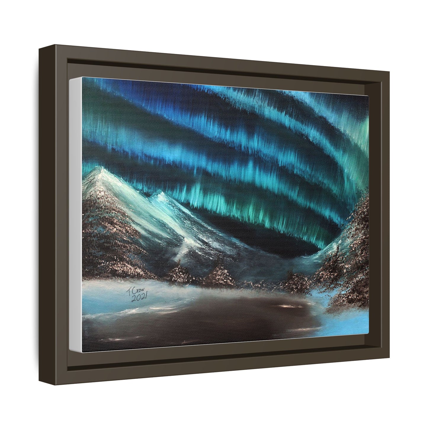 Framed Matte Canvas Art - Aurora Borealis Landscape Wall Decor