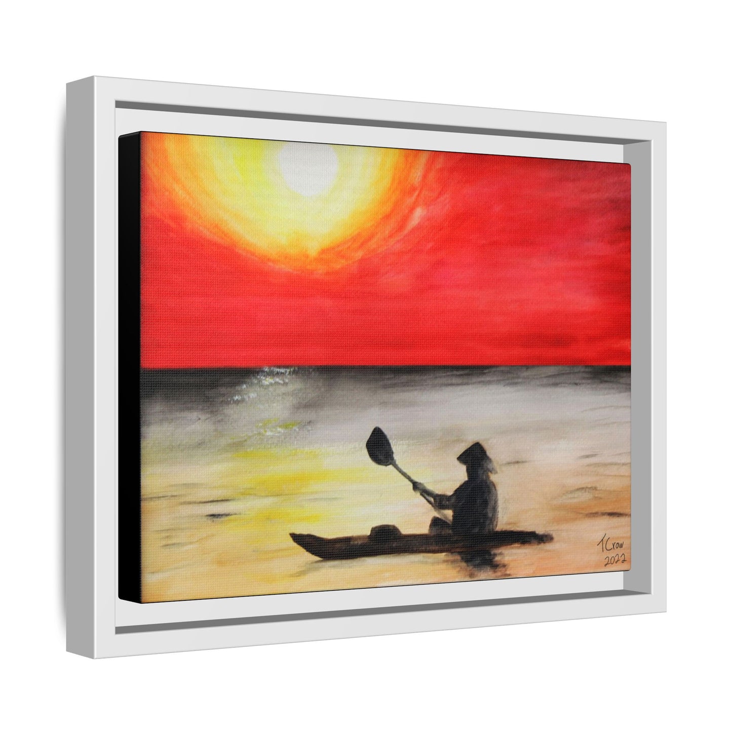 Kayaker at Sunset - Framed Canvas Print