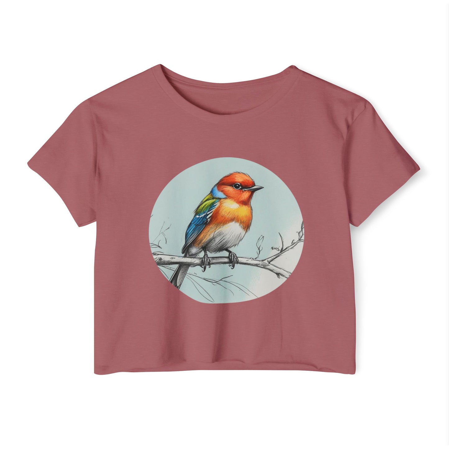 Colorful Bird Women's Crop Top, Stylish Festival Shirt, Summer Fashion Tee, Boho Top, Casual Wear, Nature Lover Gift