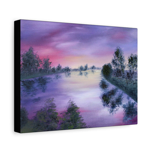 Serene Landscape Canvas Art - Purple Sunset Reflection