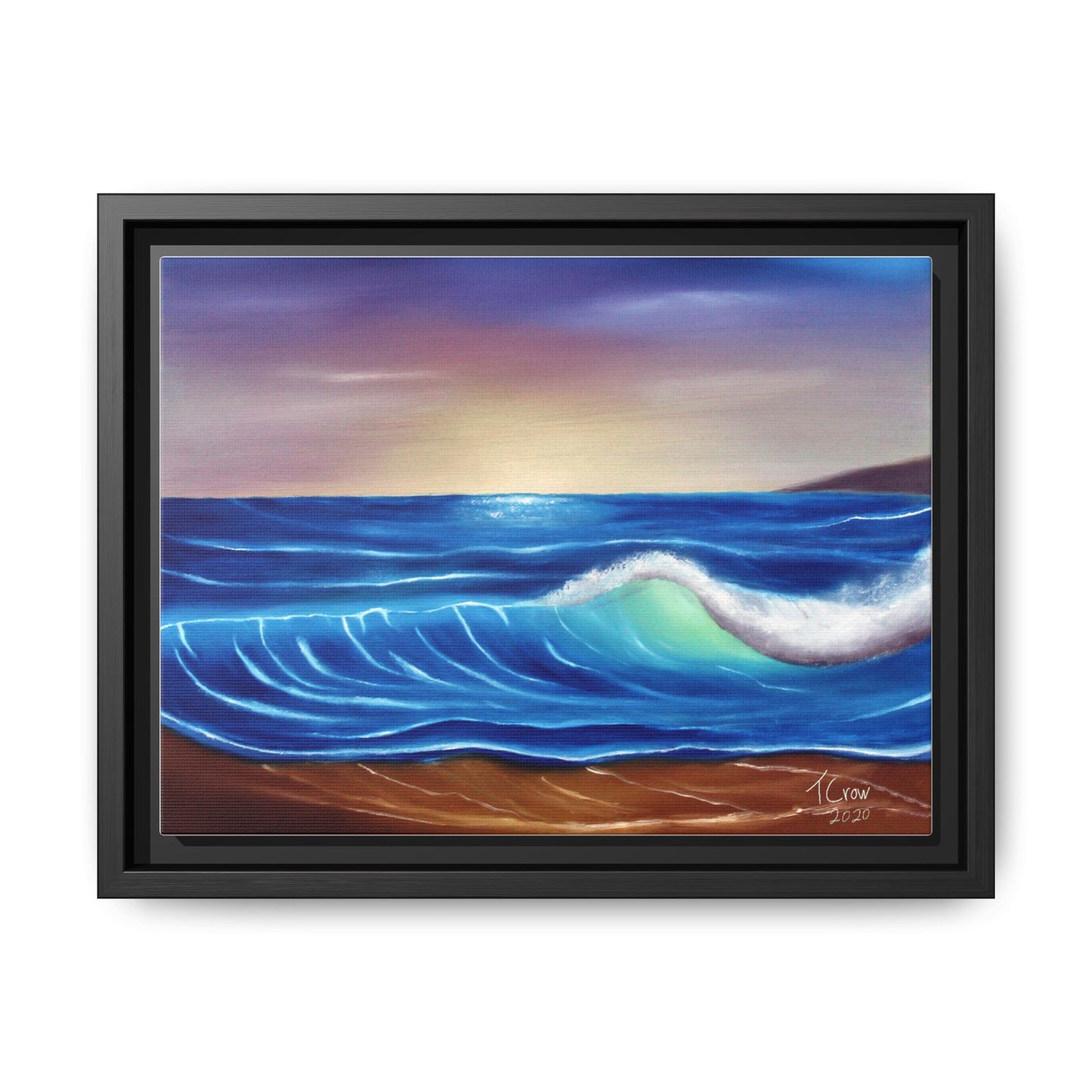 Ocean Sunset Framed Canvas Print | Serene Wave Art for Beach Lovers