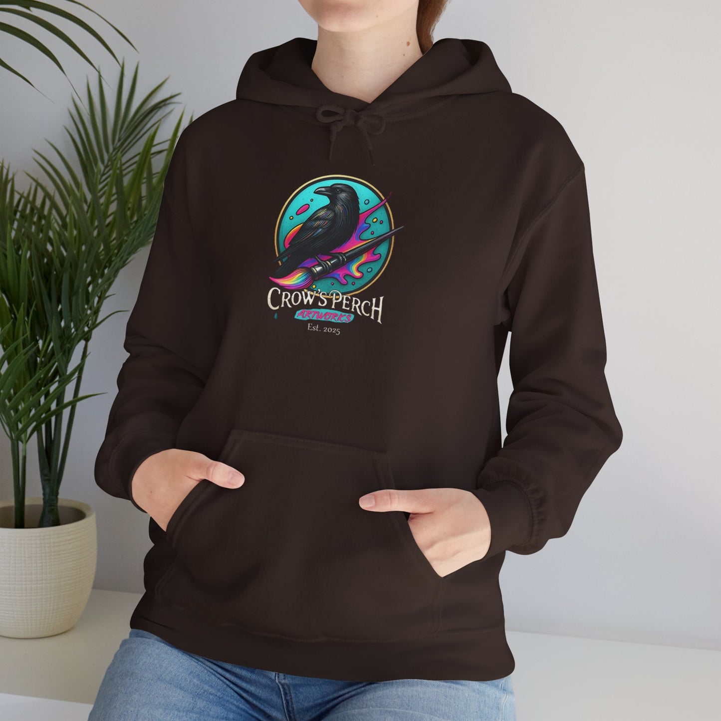 Crow's Perch Artworks Graphic Hoodie, Cozy Sweatshirt Gift, Stylish Layering Piece, Everyday Fashion Statement