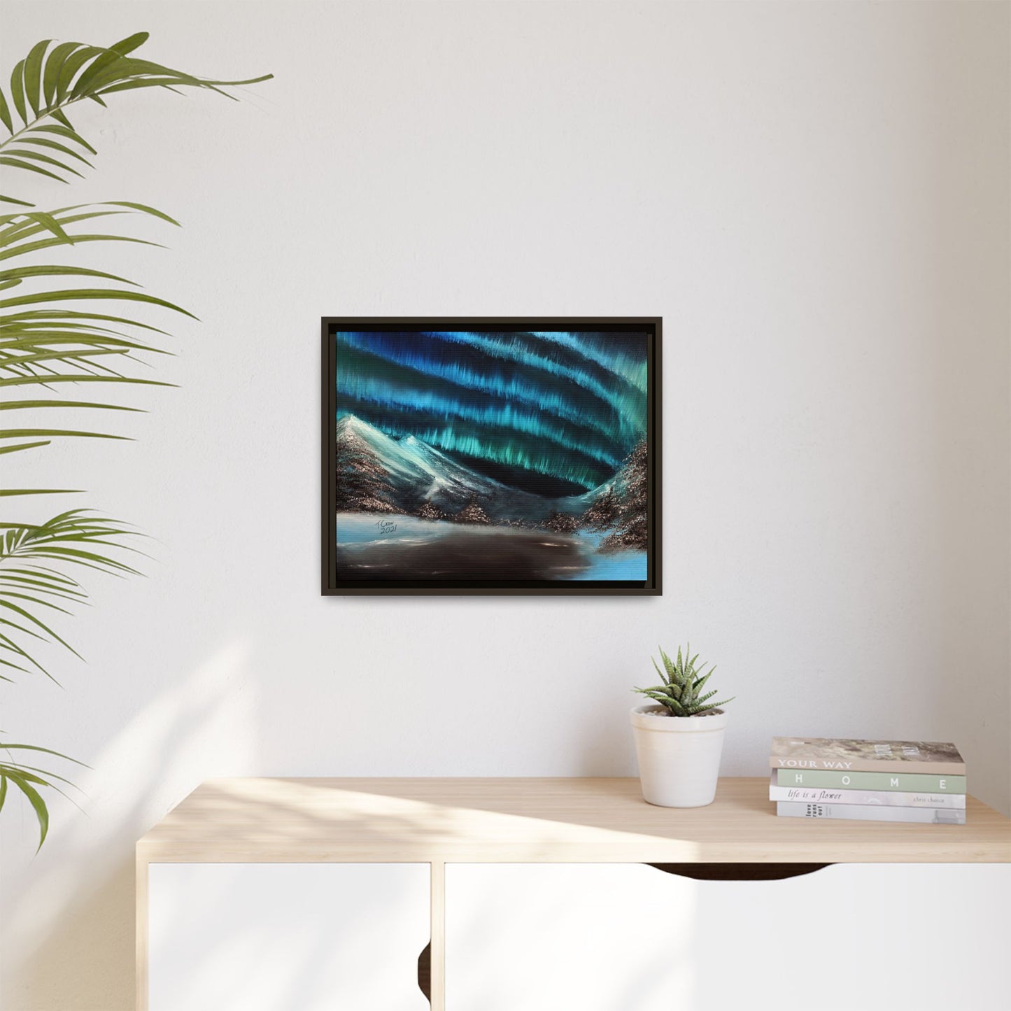 Frozen Sky's Glow - Framed Canvas Print