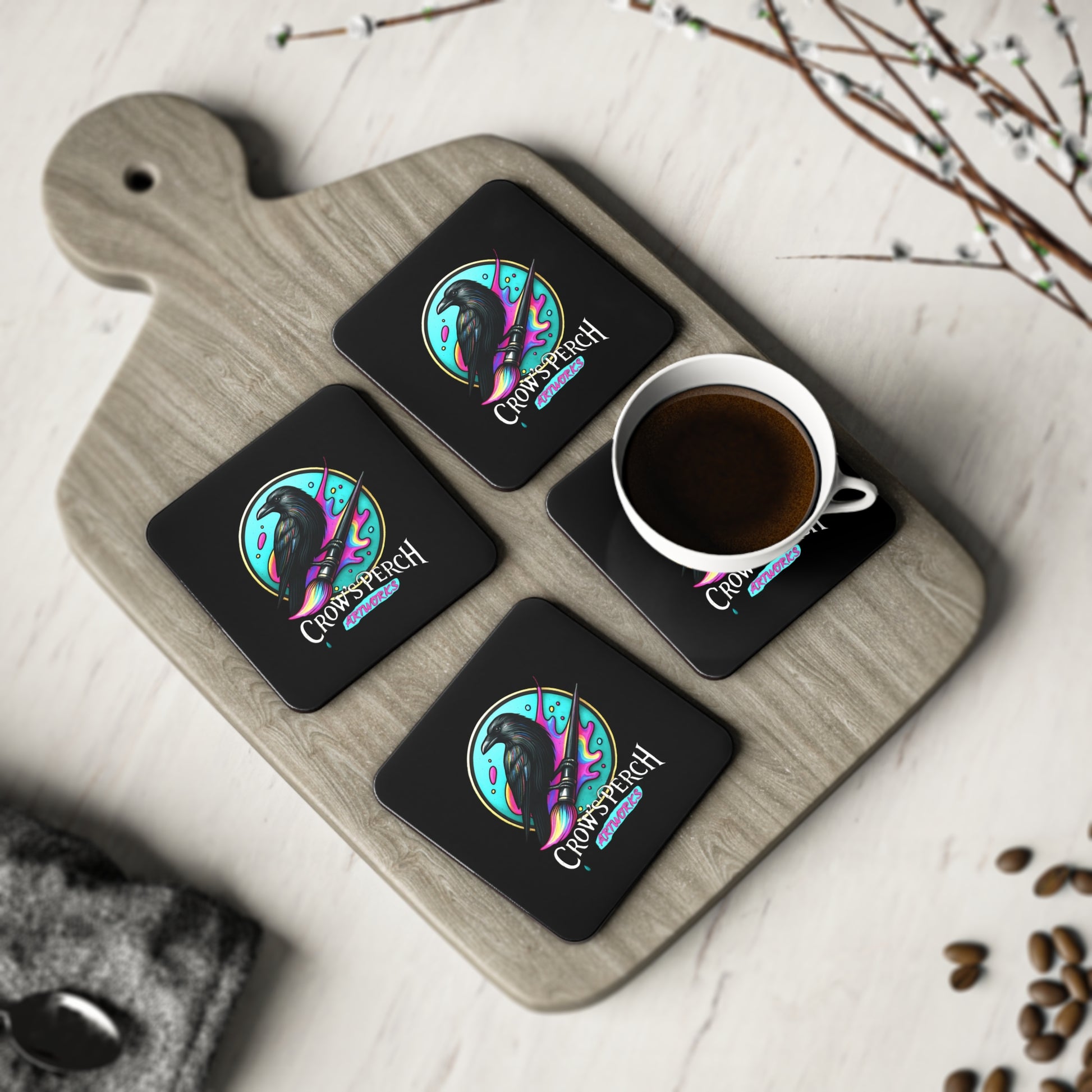 Crow's Perch Artworks Coasters, Home Bar Decor, Unique Gift, Rustic Table Accessories, Party Coasters Printify