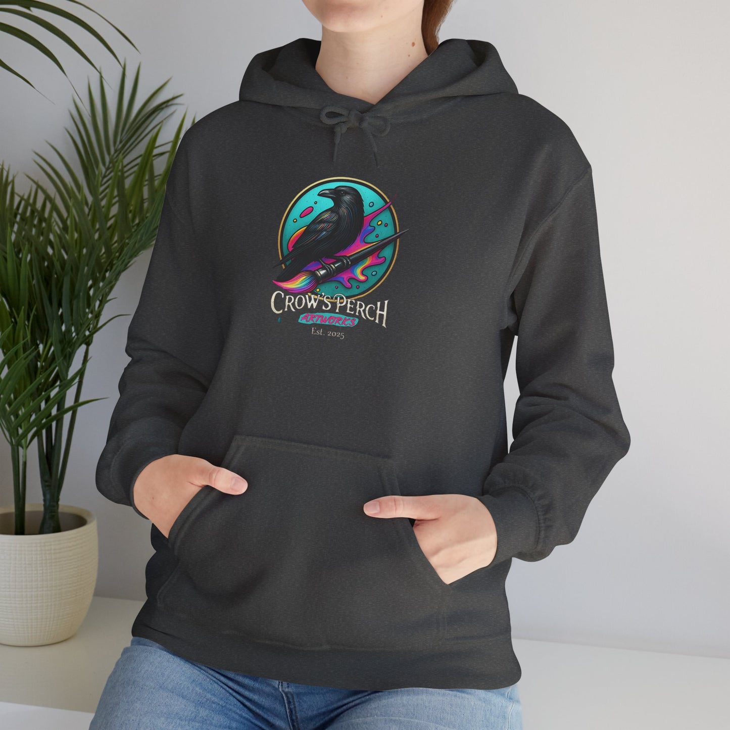 Crow's Perch Artworks Graphic Hoodie, Cozy Sweatshirt Gift, Stylish Layering Piece, Everyday Fashion Statement