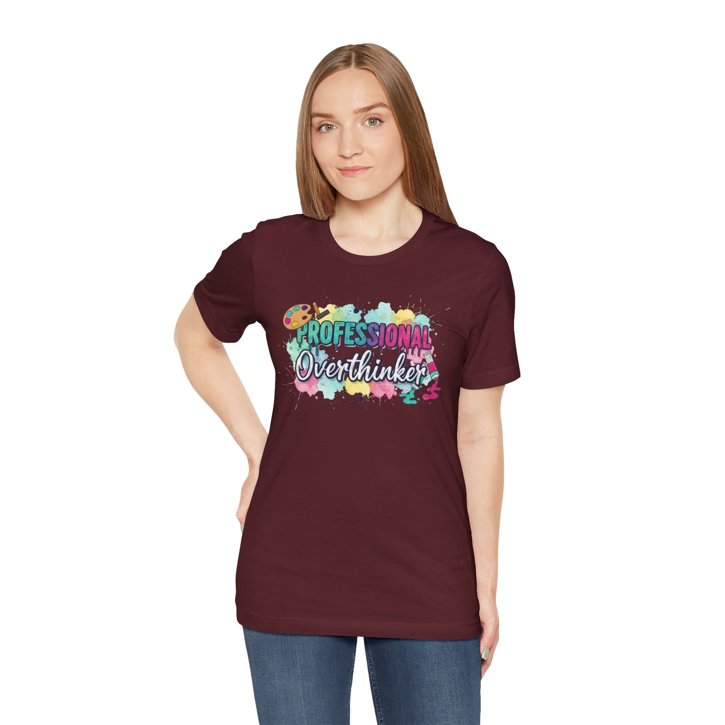 Professional Overthinker T-Shirt - Colorful Watercolor Graphic Tee Printify