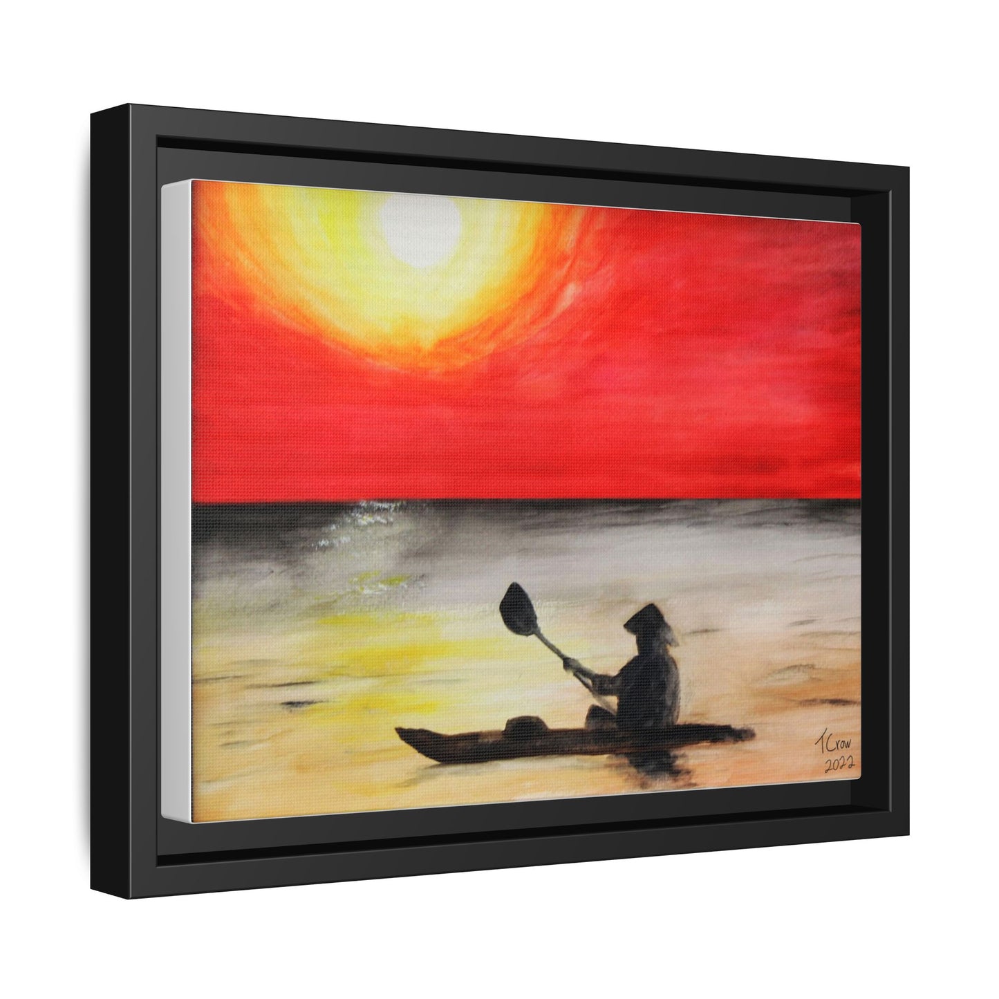 Sunset Kayaker Framed Canvas Art - Vibrant Wall Decor for Nature Lovers