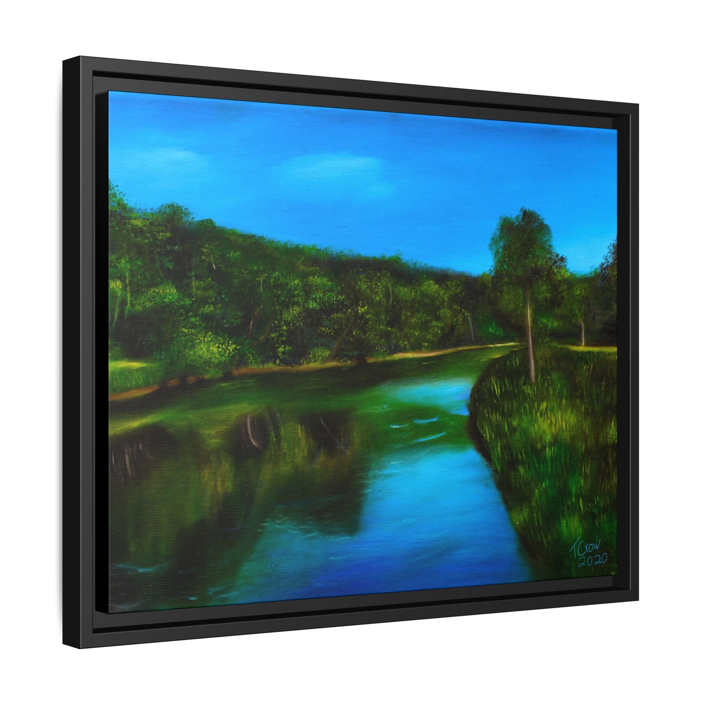 Riverside Reflections - Framed Canvas Print