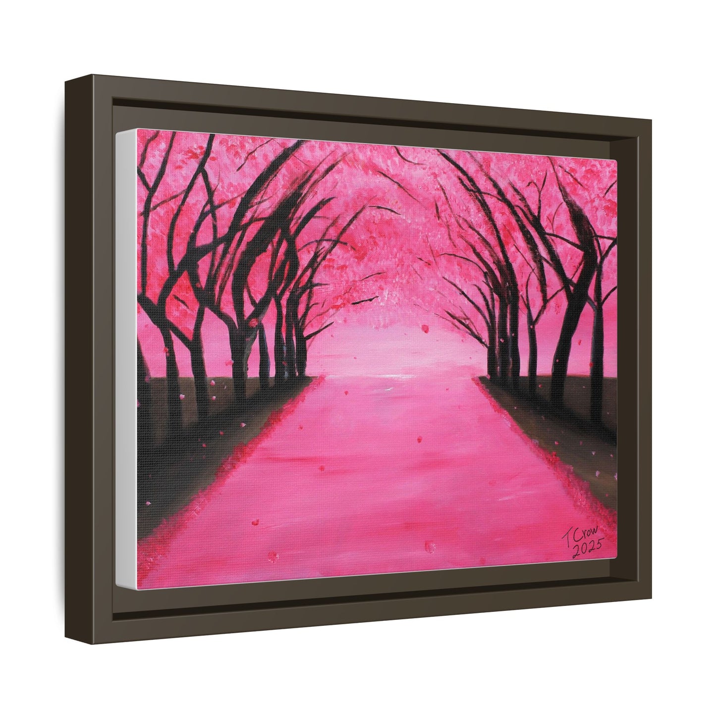 Cherry Blossom Path Framed Canvas Art - Vibrant Pink Tree Wall Decor for Home & Office