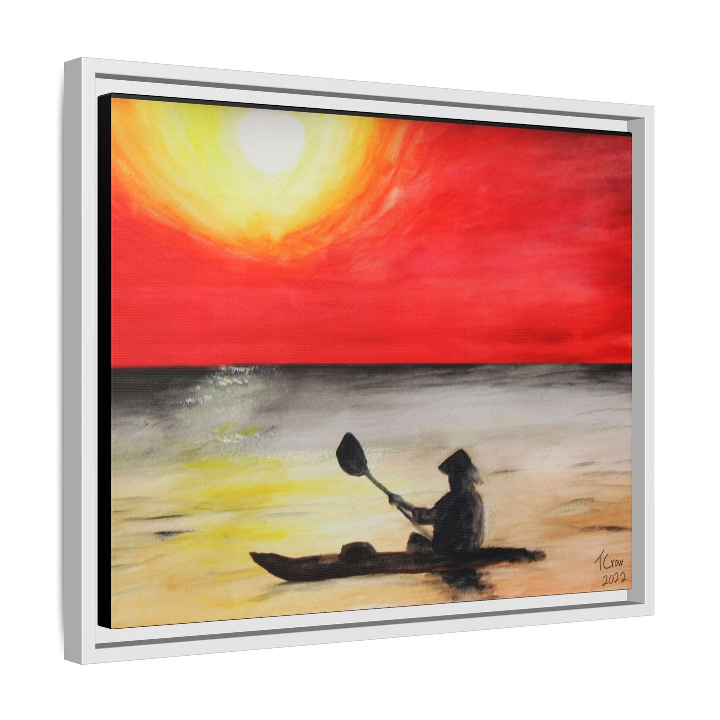 Kayaker at Sunset - Framed Canvas Print