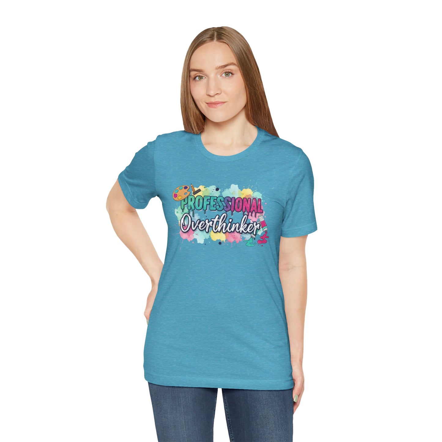 Professional Overthinker T-Shirt - Colorful Watercolor Graphic Tee Printify