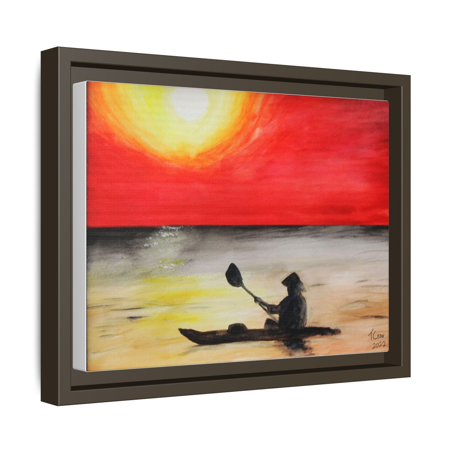 Sunset Kayaker Framed Canvas Art - Vibrant Wall Decor for Nature Lovers