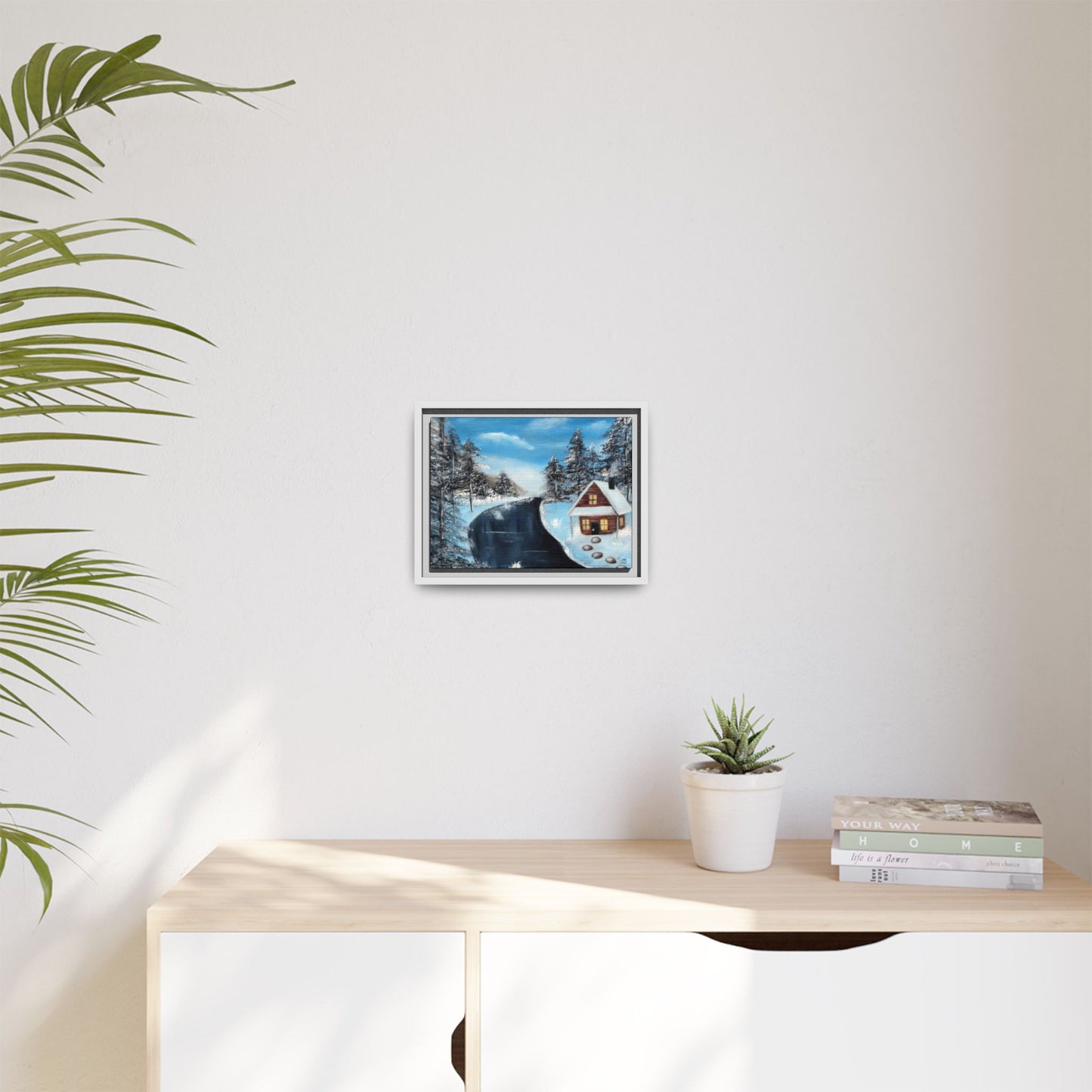 Cabin's Warm Glow - Framed Canvas Print