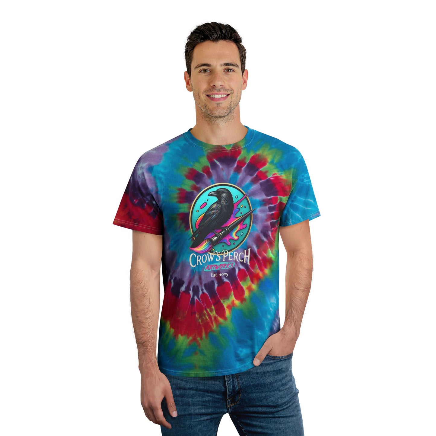 Crow's Perch Artworks Spiral Tie-Dye Tee | Boho Graphic Shirt, Summer Fashion, Custom Tie-Dye, Festival Wear, Casual Outfit