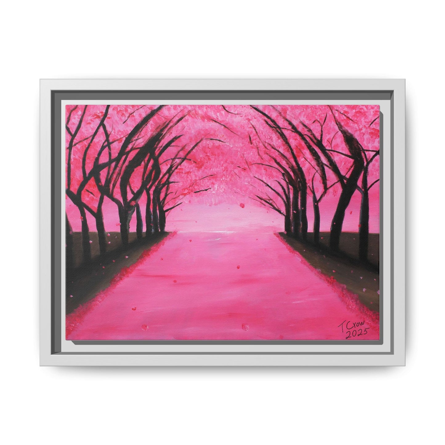 Cherry Blossom Path Framed Canvas Art - Vibrant Pink Tree Wall Decor for Home & Office