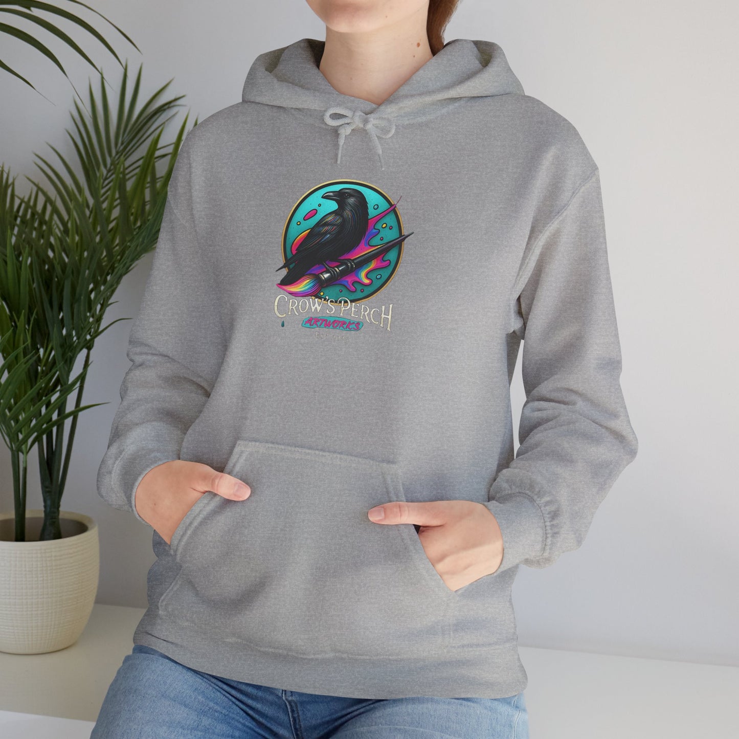 Crow's Perch Artworks Graphic Hoodie, Cozy Sweatshirt Gift, Stylish Layering Piece, Everyday Fashion Statement