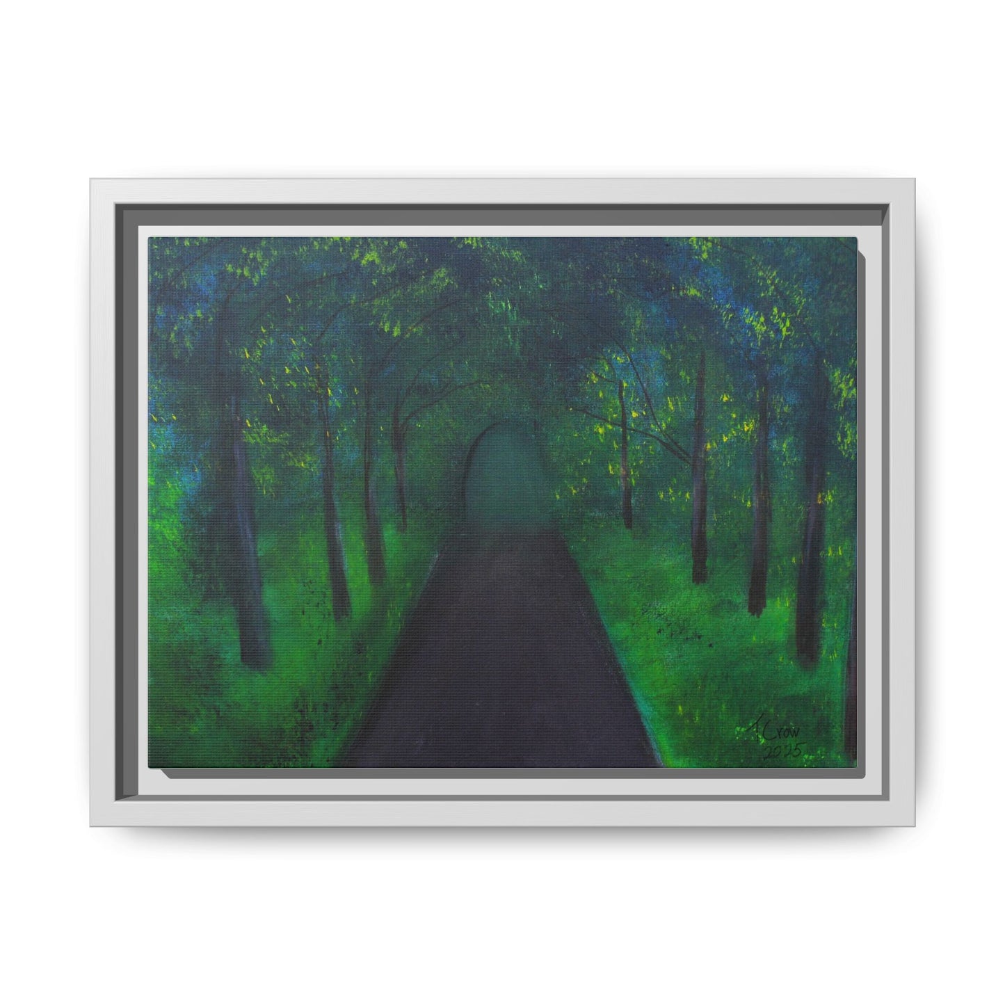 Serene Green Path Framed Canvas Art - Tranquil Wall Decor for Nature Lovers