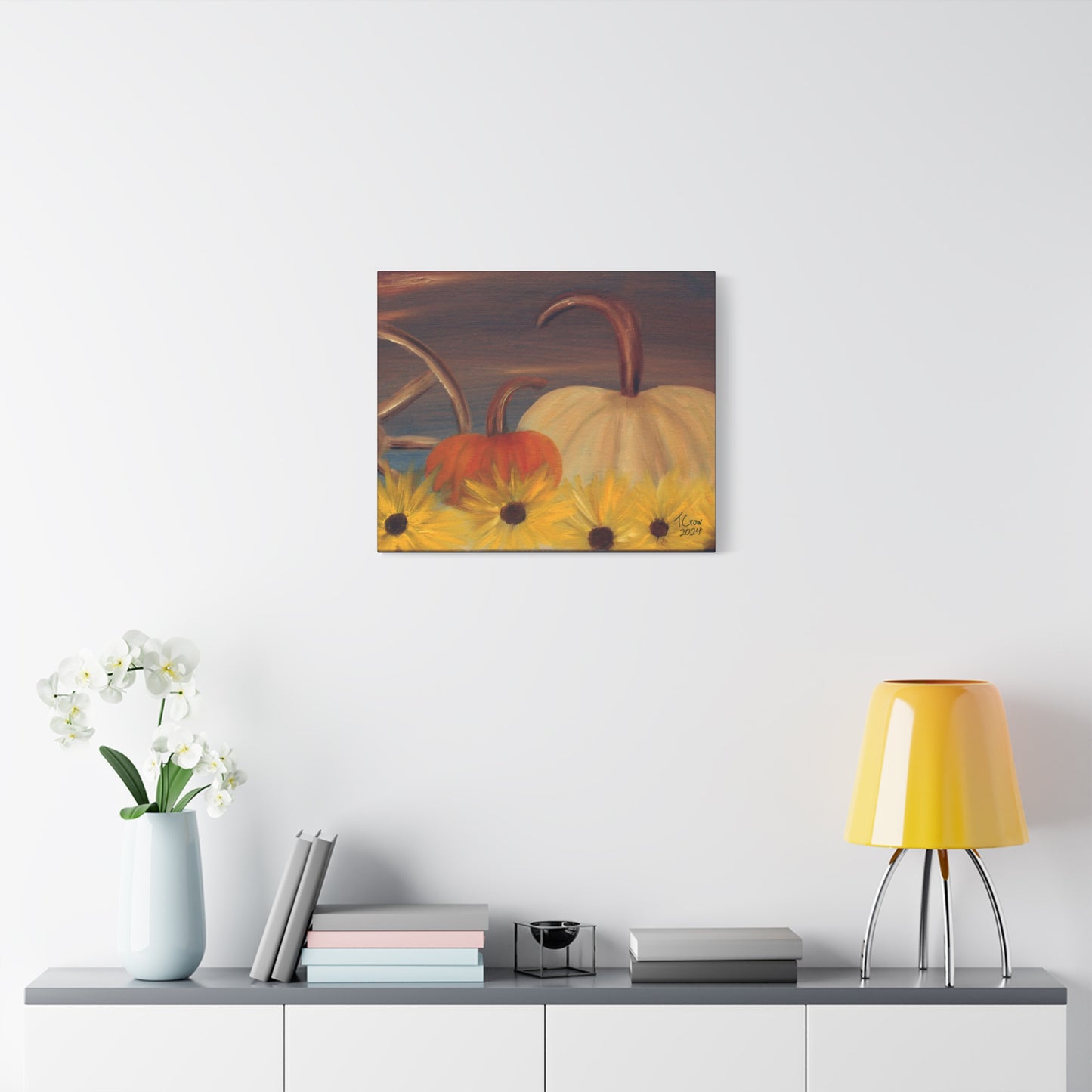 Fall Harvest Canvas Art - Rustic Pumpkin & Sunflower Home Decor
