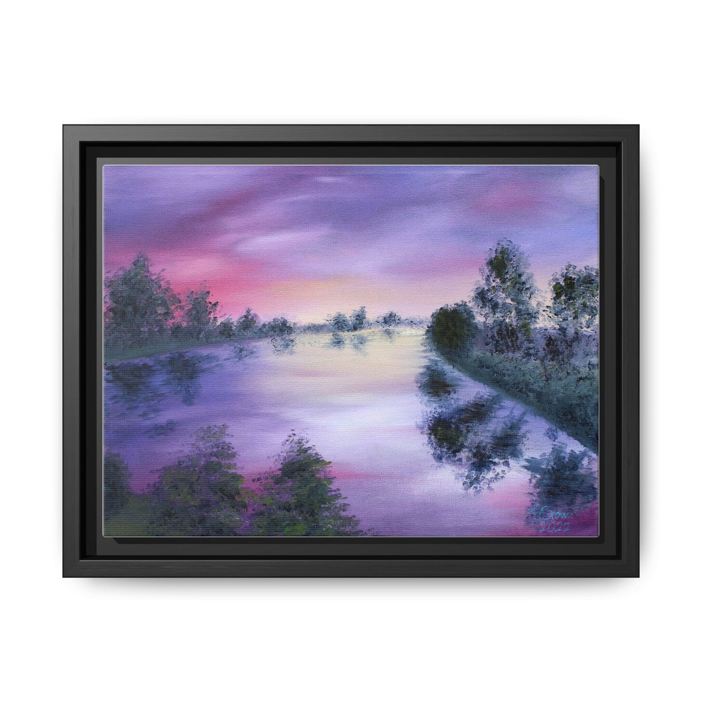Framed Canvas Art - Serene Multi-Color Landscape Painting