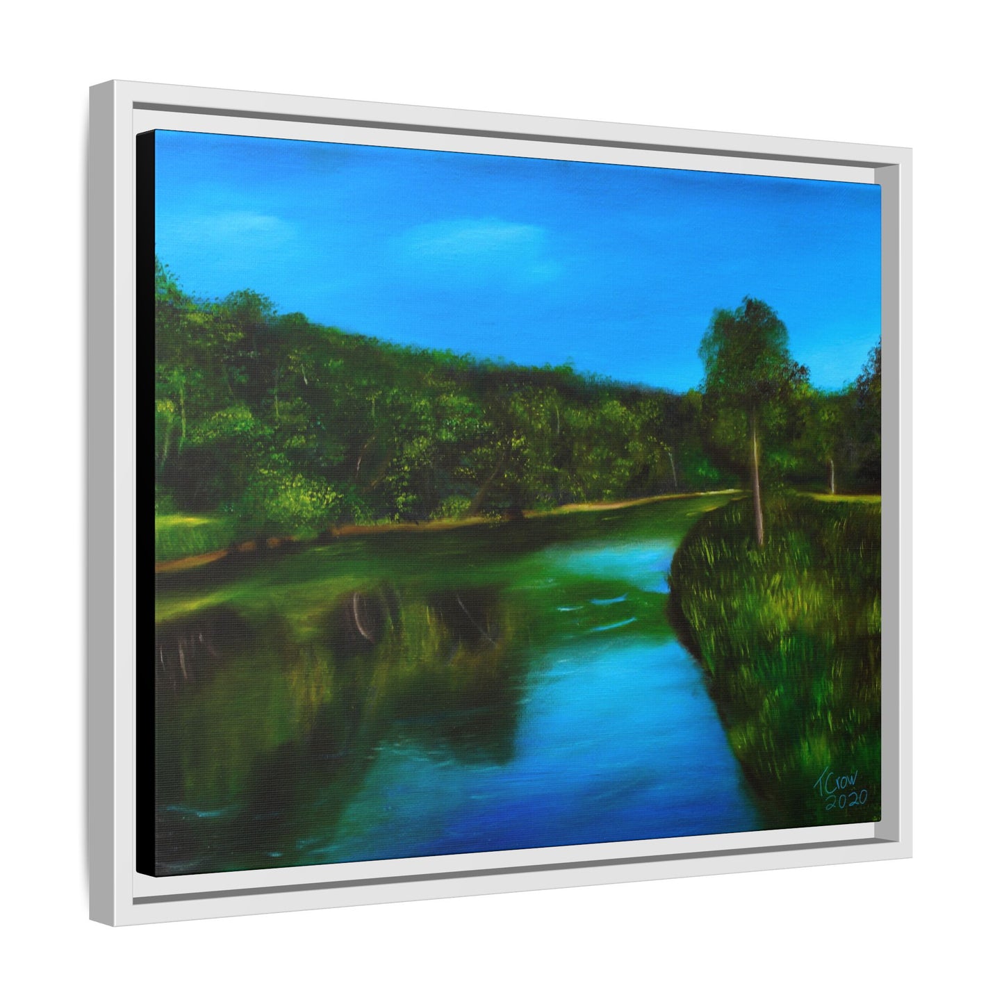 Riverside Reflections - Framed Canvas Print