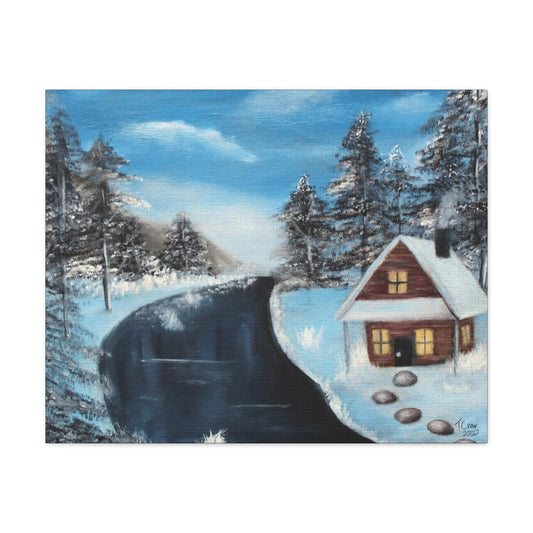 Cabin's Warm Glow - Canvas Print