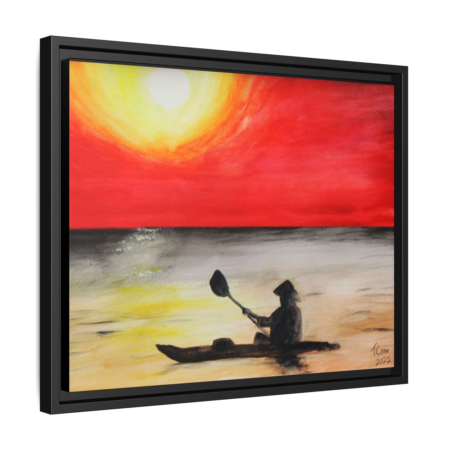 Kayaker at Sunset - Framed Canvas Print