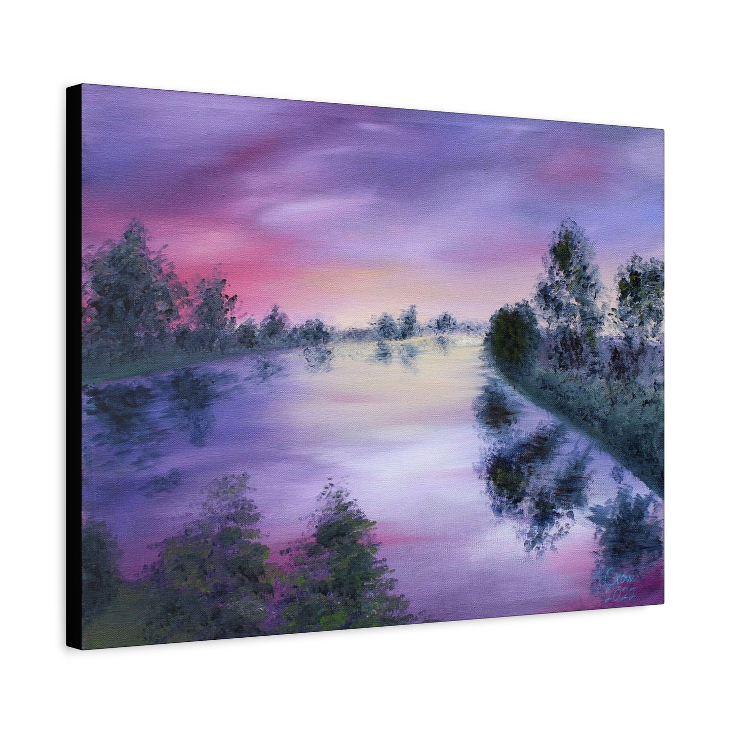 Serene Landscape Canvas Art - Purple Sunset Reflection