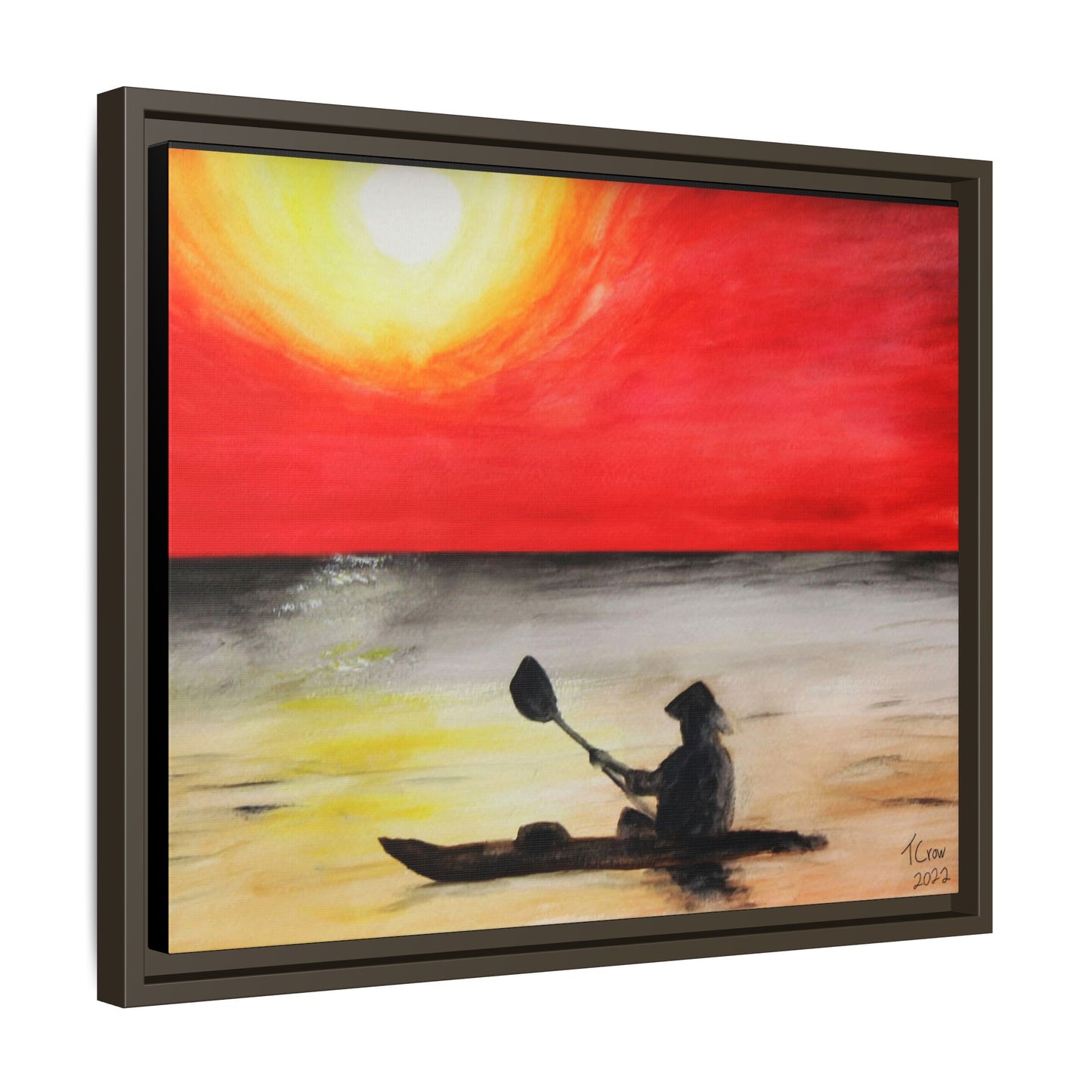 Kayaker at Sunset - Framed Canvas Print