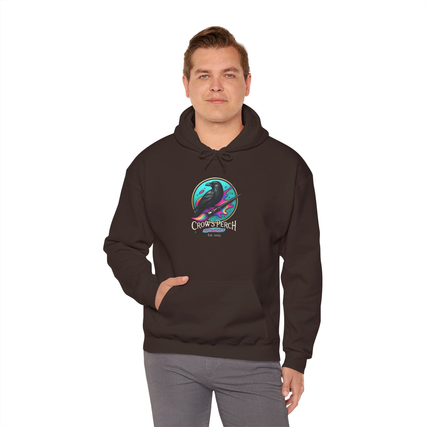 Crow's Perch Artworks Graphic Hoodie, Cozy Sweatshirt Gift, Stylish Layering Piece, Everyday Fashion Statement