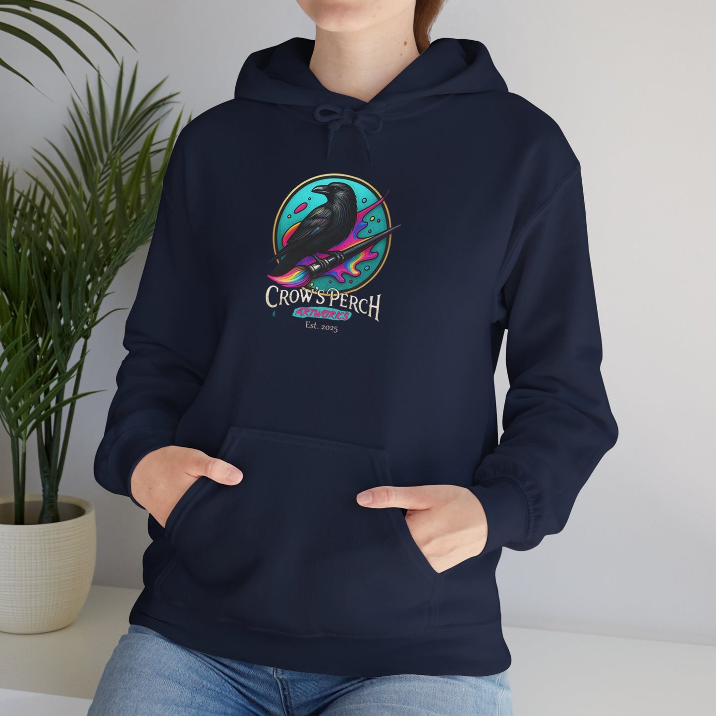 Crow's Perch Artworks Graphic Hoodie, Cozy Sweatshirt Gift, Stylish Layering Piece, Everyday Fashion Statement